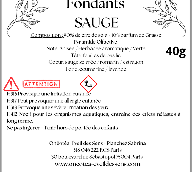 Lot de 2 fondants parfumés sauge en cire végétale pour purification et équilibre spirituel