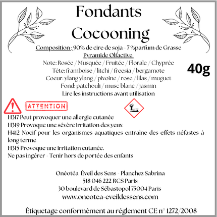 Lot de 2 fondants parfumés Instant Cocooning avec senteurs fruitées et florales, cire végétale de soja.