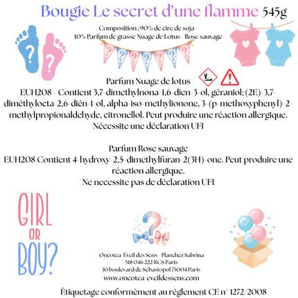 Bougie Gender Reveal fille ou garçon | Le Secret d’une Flamme | Onéotéa