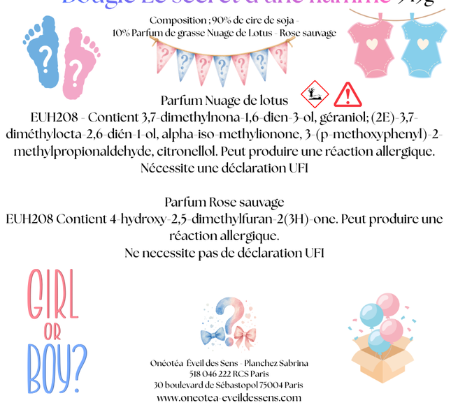 Bougie Gender Reveal fille ou garçon | Le Secret d’une Flamme | Onéotéa