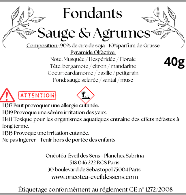 Fondant Parfumé Triskel à la Sauge & Agrumes - Équilibre et Énergie - Onéotéa - Éveil des Sens