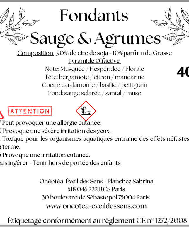 Fondant Parfumé Triskel à la Sauge & Agrumes - Équilibre et Énergie - Onéotéa - Éveil des Sens