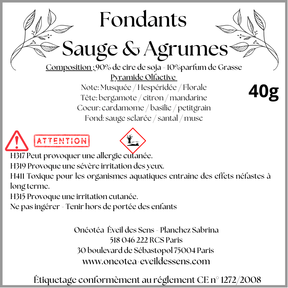 Fondant Parfumé Triskel à la Sauge & Agrumes - Équilibre et Énergie - Onéotéa - Éveil des Sens