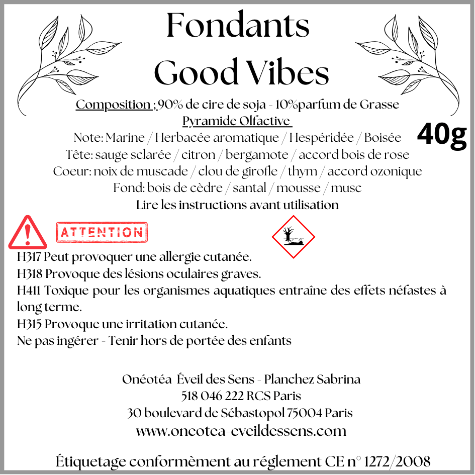 Fondants parfumés "Good Vibes"- Notes Marines/ Boisés/ Santal - Onéotéa - Éveil des Sens