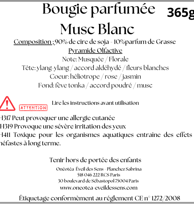 Bougie parfumée au Musc Blanc - Onéotéa - Éveil des Sens