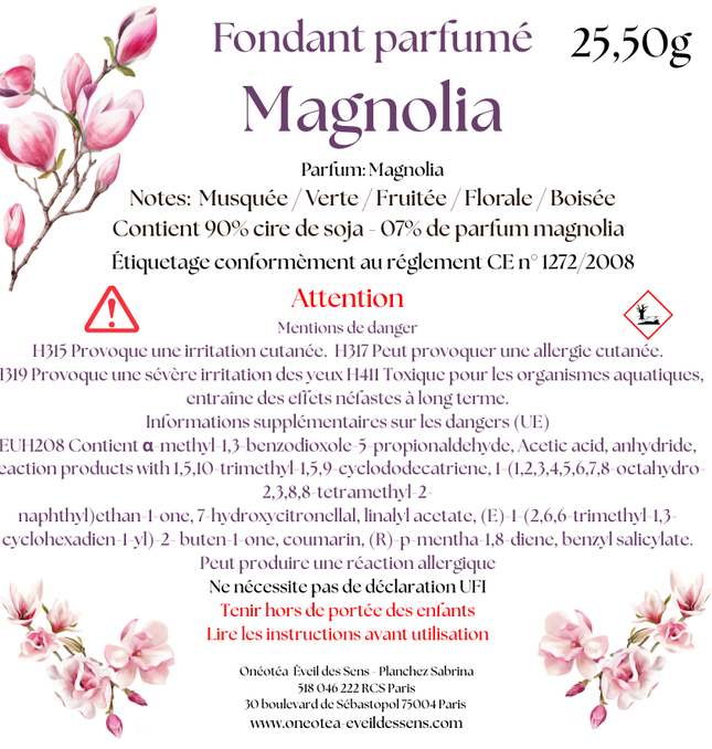 Lot de 2 fondants parfumés au magnolia en cire de soja dans une boîte cartonnée