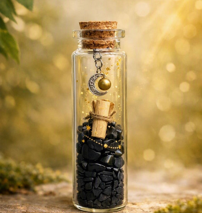 Fiole de Protection en shungite et obsidienne avec mantra sacré pour équilibre énergétique