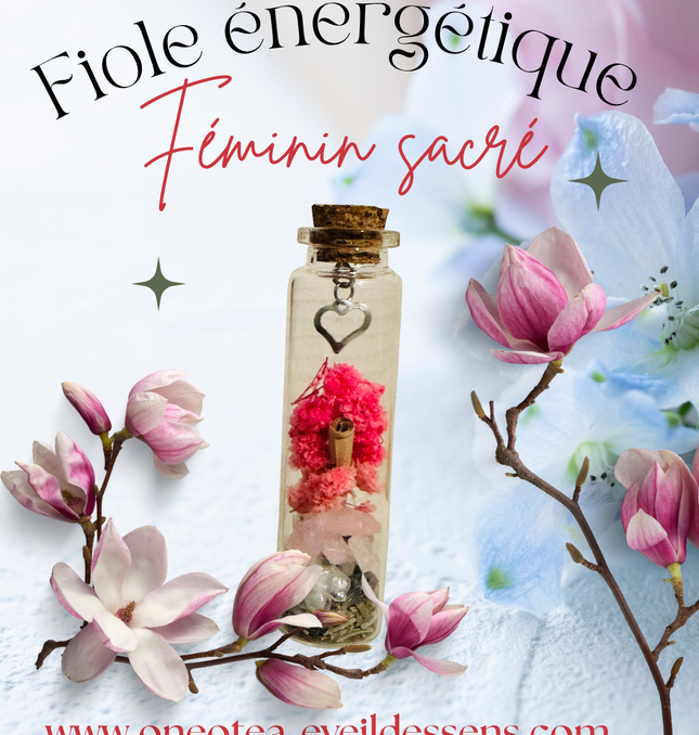 Fiole du Féminin Sacré – Pierre de lune & Quartz rose & Mantra Sacré