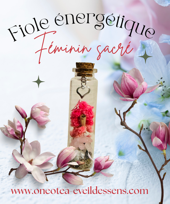 Fiole du Féminin Sacré – Pierre de lune & Quartz rose & Mantra Sacré