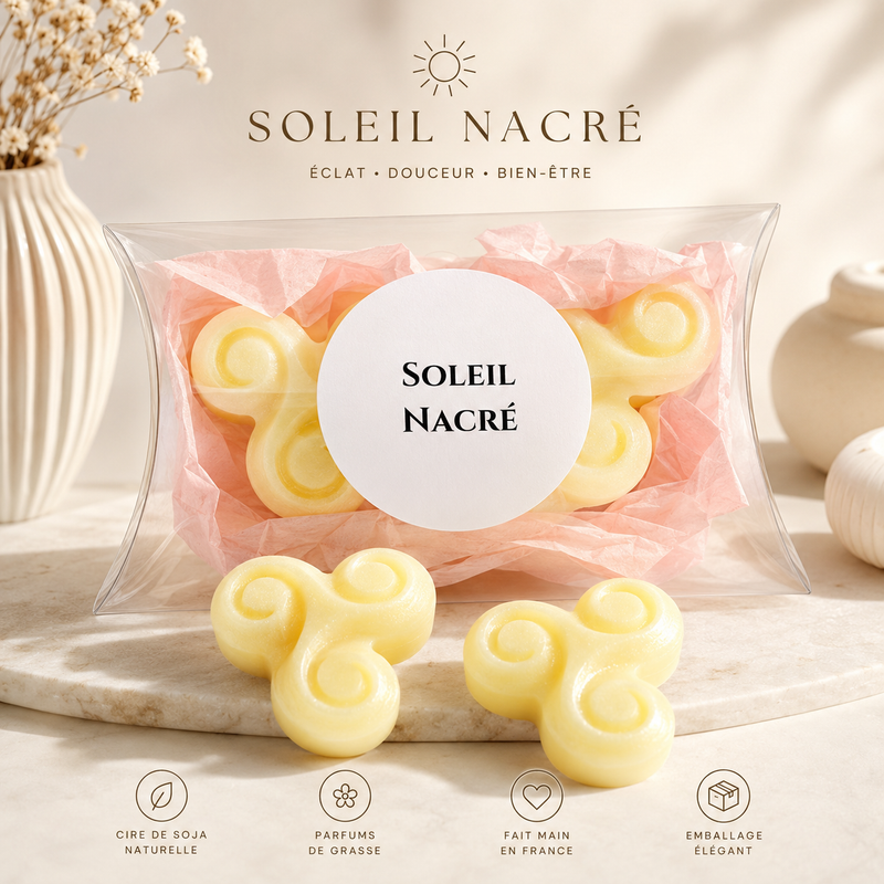 Lot de 3 fondants parfumés Soleil Nacré aux notes florales et hespéridées pour ambiance cocooning lumineuse