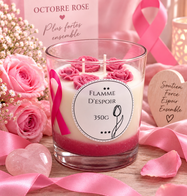 Bougie Octobre Rose Flamme d’Espoir – Cancer du Sein | Onéotéa