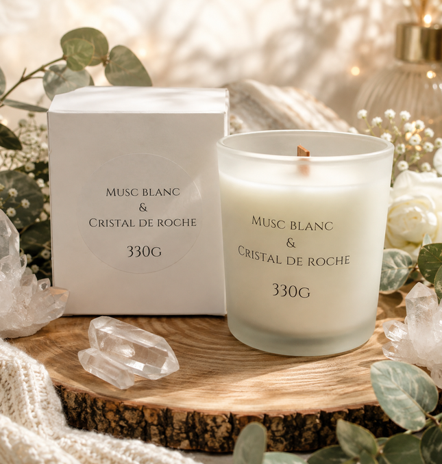 Bougie • Musc Blanc • Cristal de Roche - Création Onéotéa