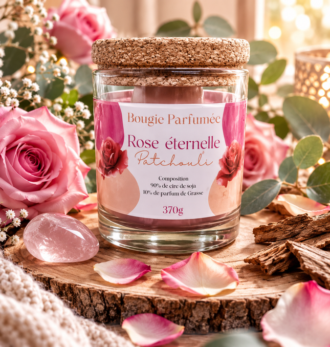 Bougie Ambre Patchouli • Rose Éternelle | Onéotéa