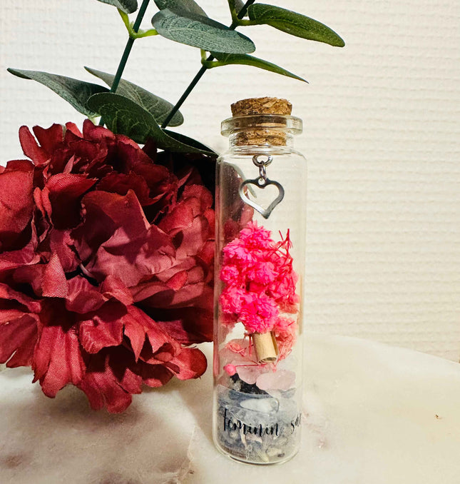 Fiole du Féminin Sacré – Pierre de lune & Quartz rose & Mantra Sacré