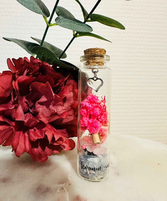 Fiole du Féminin Sacré – Pierre de lune & Quartz rose & Mantra Sacré