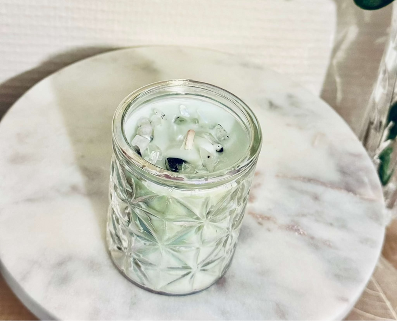 Bougie Interstellaire parfum Musc blanc et Pierre de Lune en cire de soja naturelle