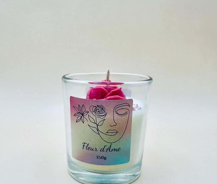 Bougie parfumée Fleur de l'Âme, collection féminin sacré, cire soja, parfum musc blanc, hibiscus et ambre vanillé