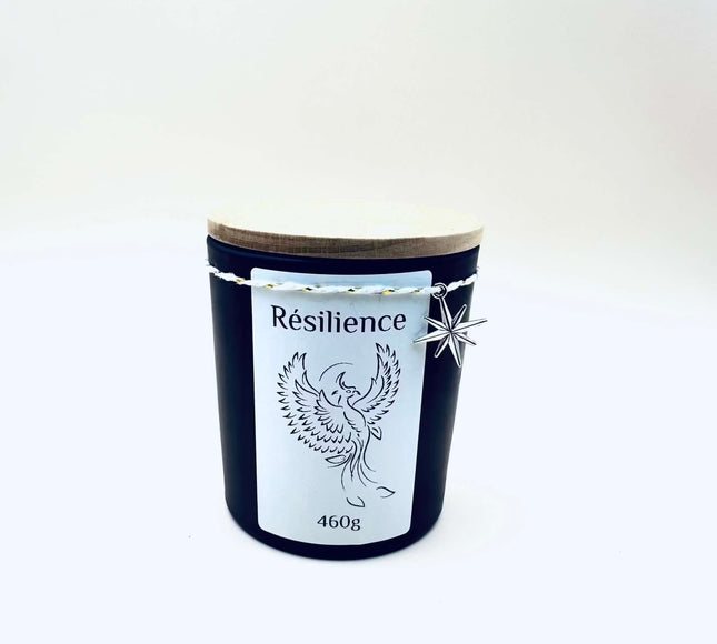 Bougie parfumée Résilience avec cristal de roche et lapis-lazuli artisanale