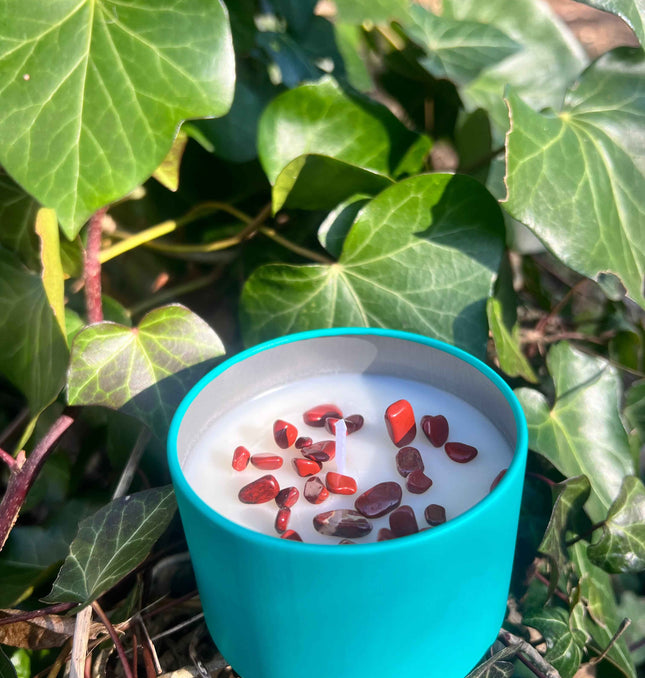 Bougie parfumée " Ancrage " avec Pierres Jaspe rouge