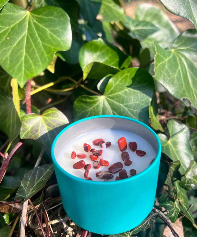 Bougie parfumée " Ancrage " avec Pierres Jaspe rouge