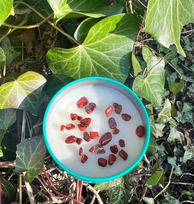 Bougie parfumée " Ancrage " avec Pierres Jaspe rouge