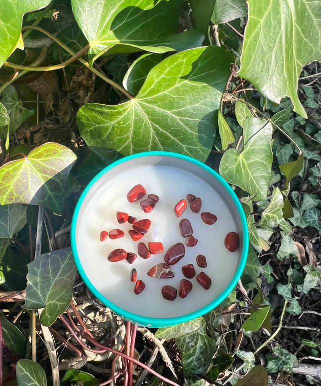 Bougie parfumée " Ancrage " avec Pierres Jaspe rouge