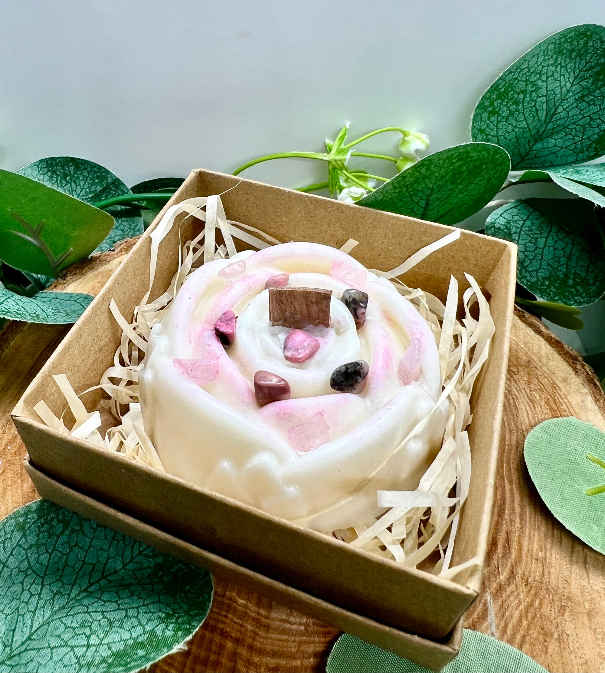 Bougie parfumée Mandala Quartz rose & Rhodonite - Musc Blanc - Onéotéa - Éveil des Sens