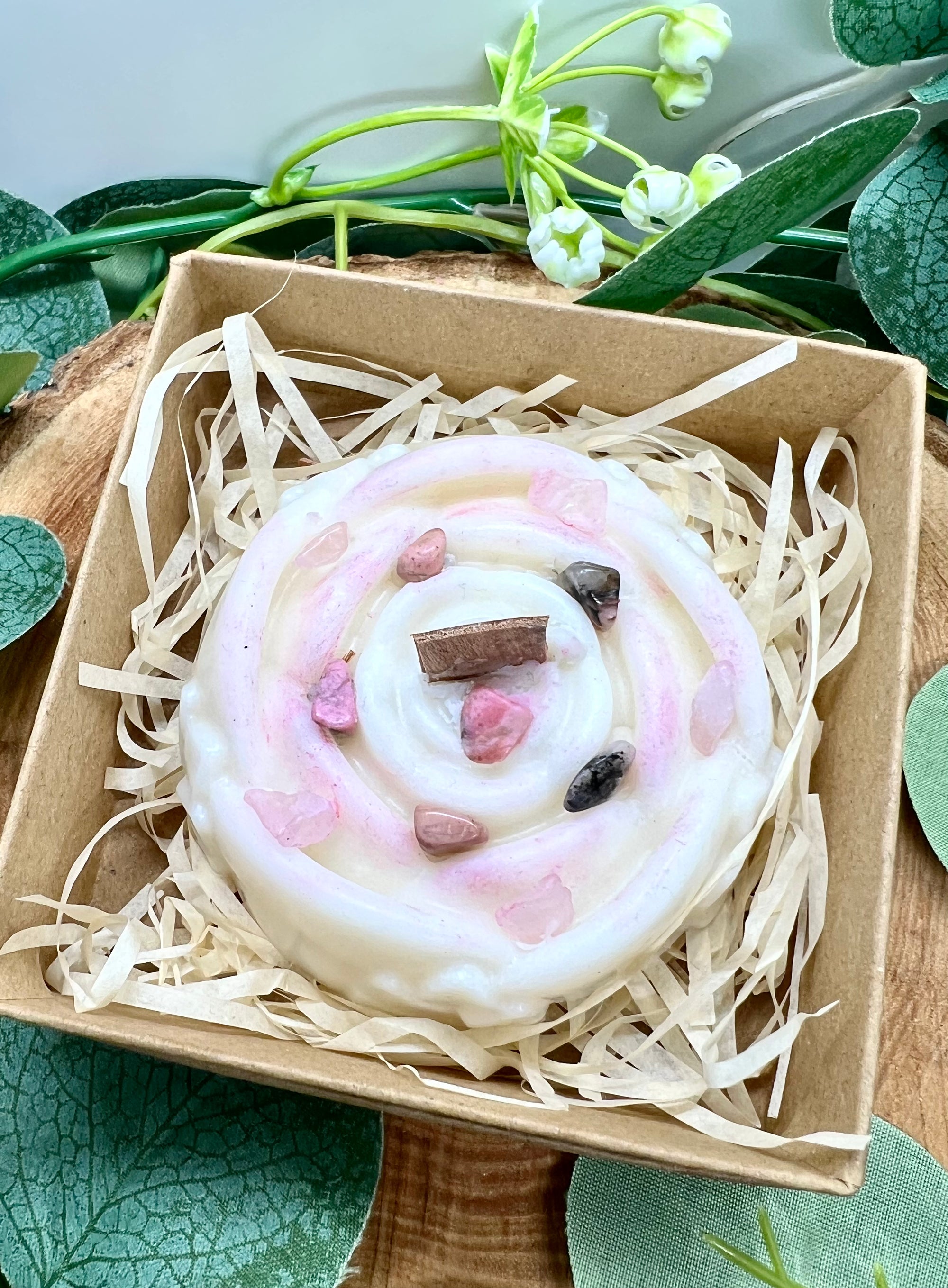 Bougie parfumée Mandala Quartz rose & Rhodonite - Musc Blanc - Onéotéa - Éveil des Sens