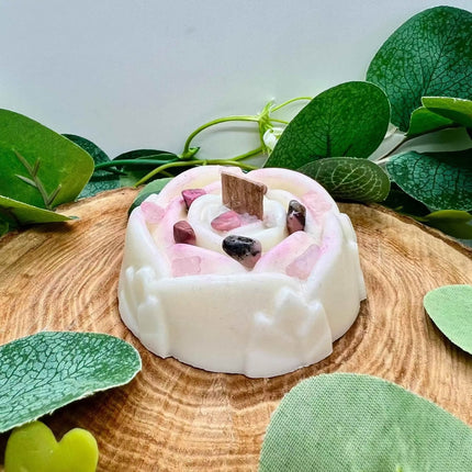 Bougie parfumée Mandala Libération émotionnelle avec quartz rose et rhodonite pour apaisement et équilibre intérieur