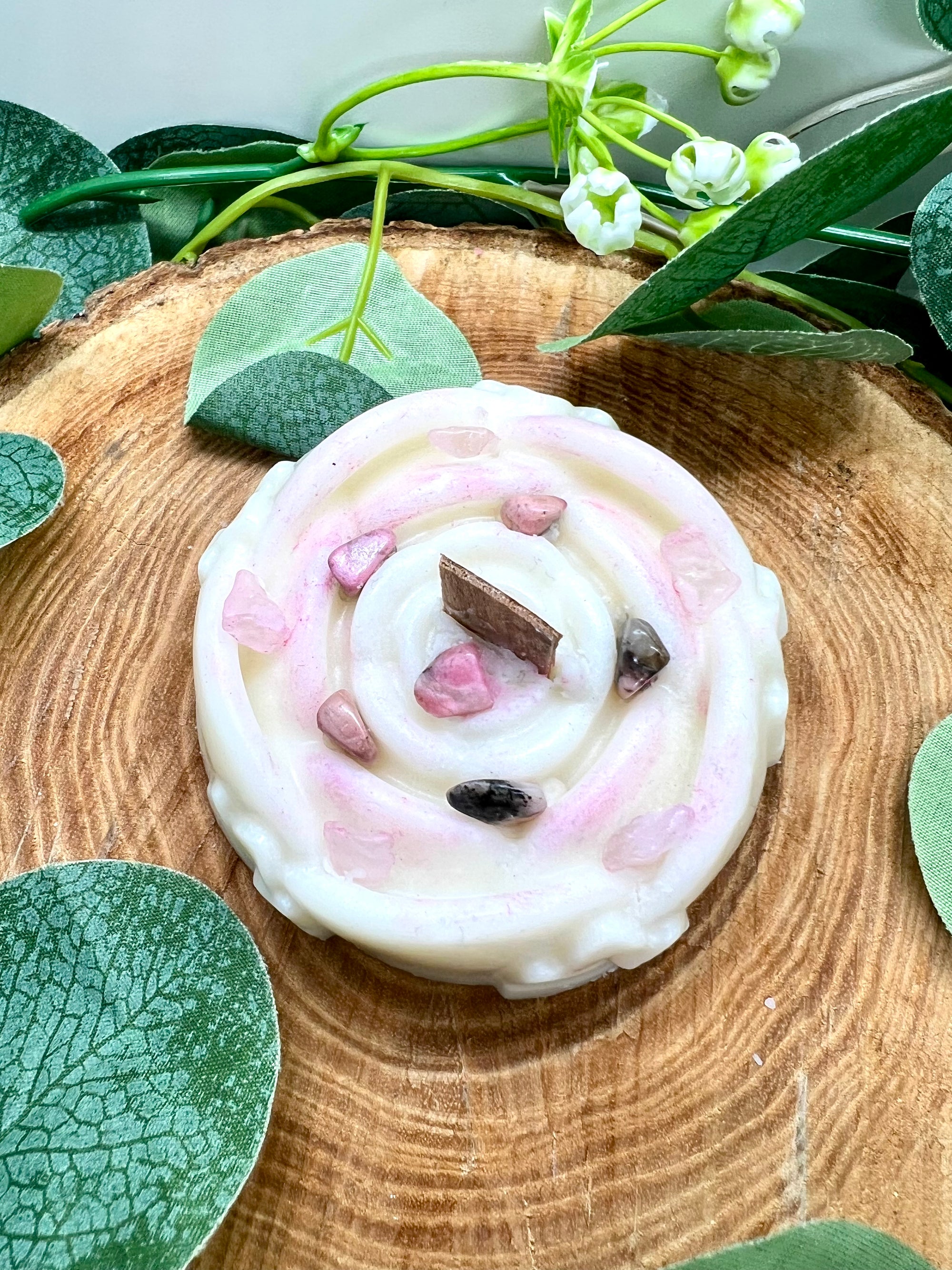 Bougie parfumée Mandala Quartz rose & Rhodonite - Musc Blanc - Onéotéa - Éveil des Sens