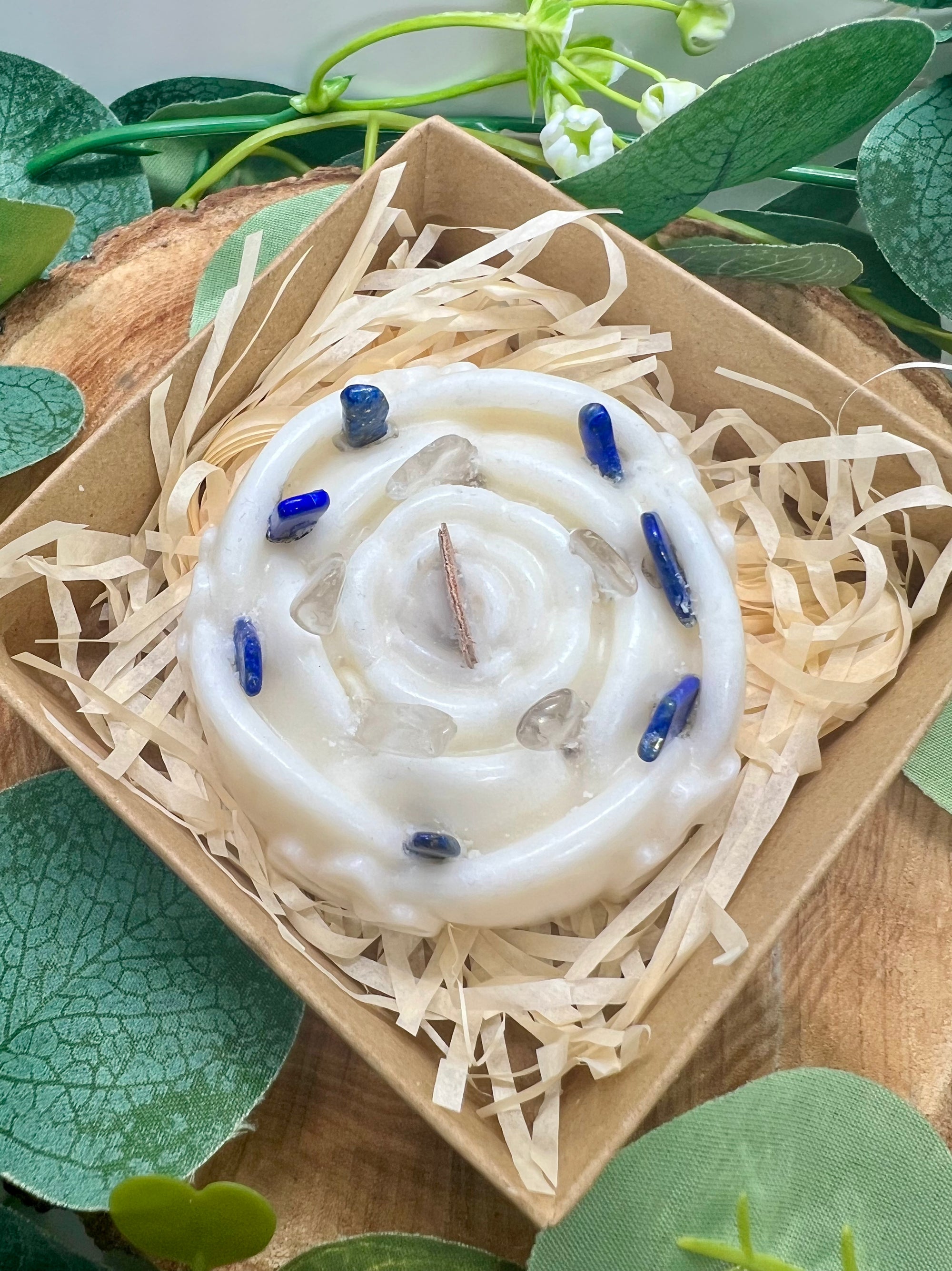 Bougie parfumée Mandala Cristal de Roche & Lapis Lazuli - Musc Blanc - Onéotéa - Éveil des Sens