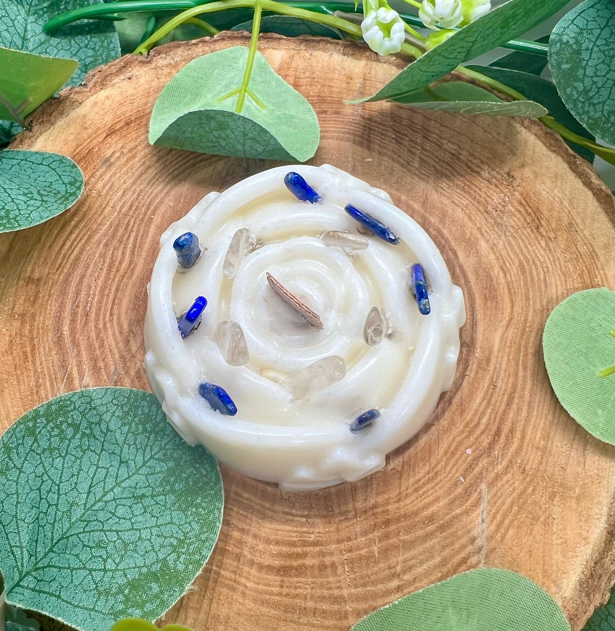 Bougie parfumée Mandala Cristal de Roche & Lapis Lazuli - Musc Blanc - Onéotéa - Éveil des Sens