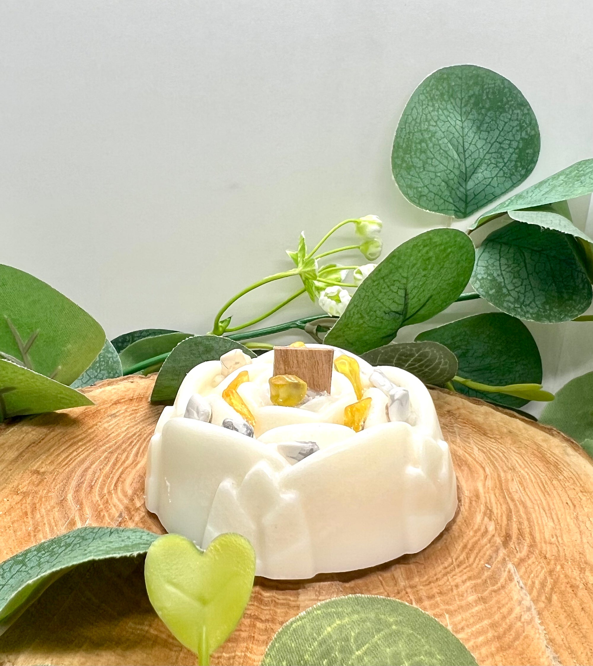 Bougie parfumée Mandala Citrine & Howlite - Musc Blanc - Onéotéa - Éveil des Sens