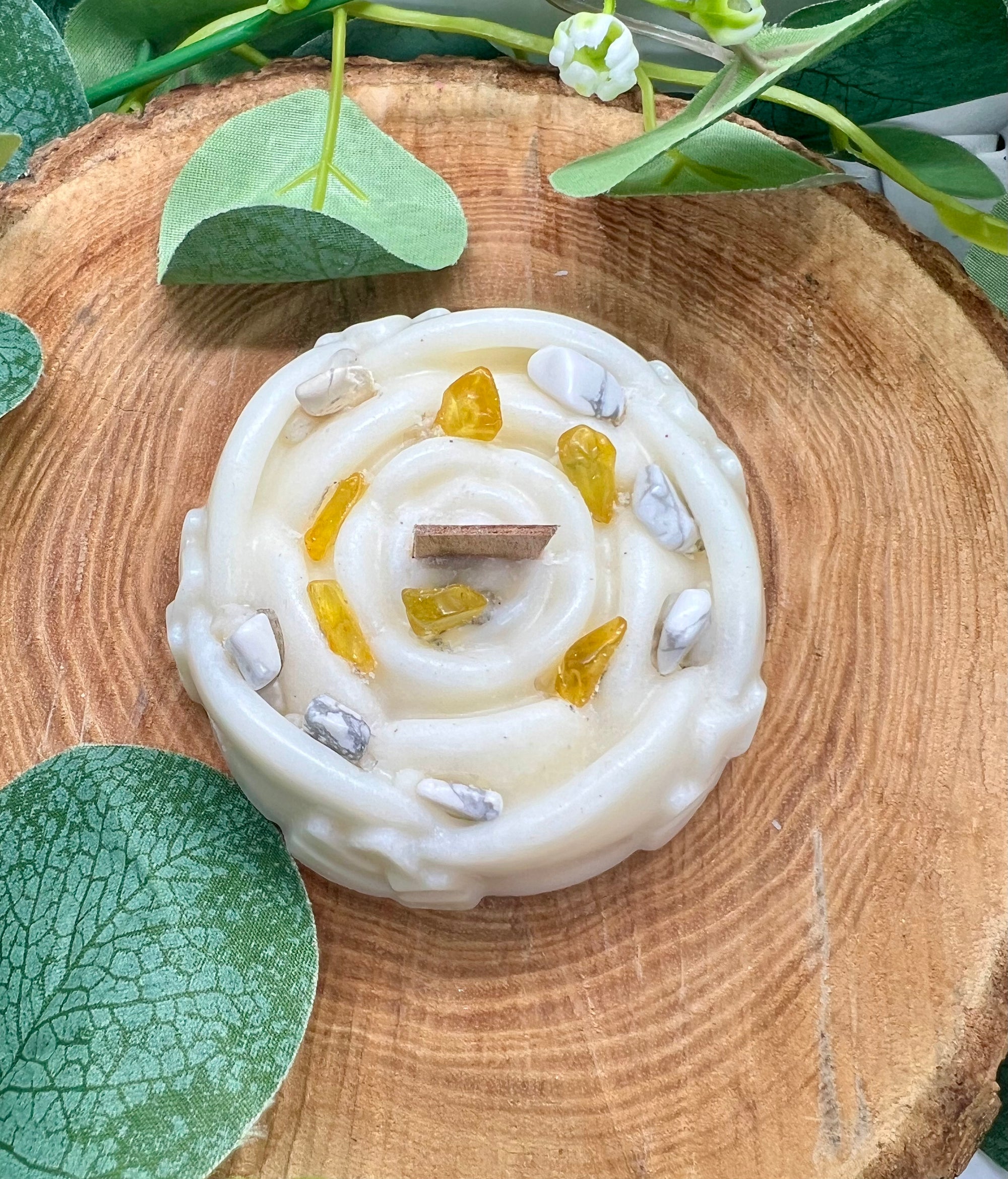 Bougie parfumée Mandala Citrine & Howlite - Musc Blanc - Onéotéa - Éveil des Sens