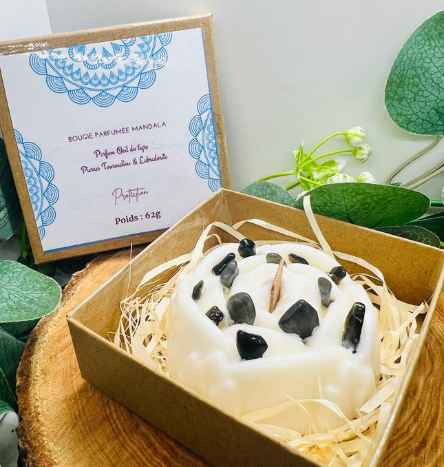 Bougie parfumée Mandala Tourmaline Noire & Labradorite
