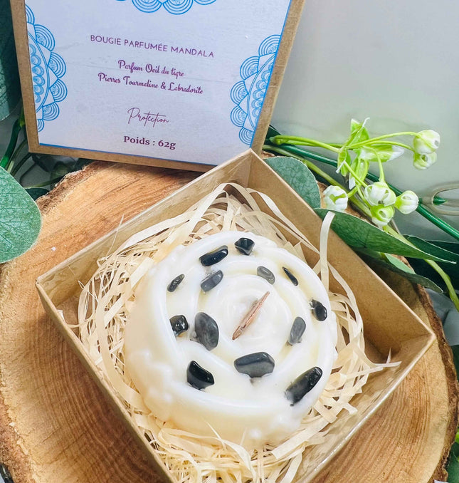 Bougie parfumée Mandala Tourmaline Noire & Labradorite