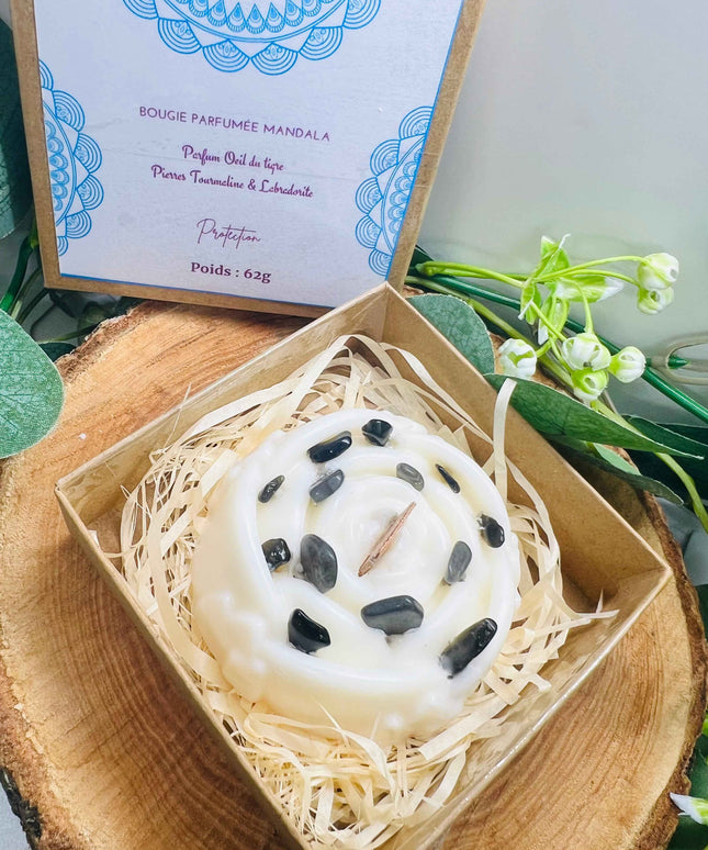 Bougie parfumée Mandala Tourmaline Noire & Labradorite