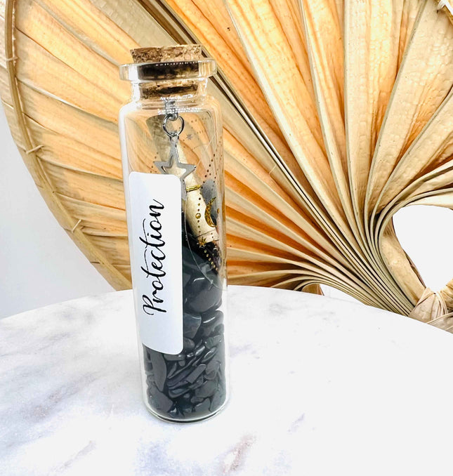 Fiole de Protection – Shungite, Obsidienne & Mantra Sacré