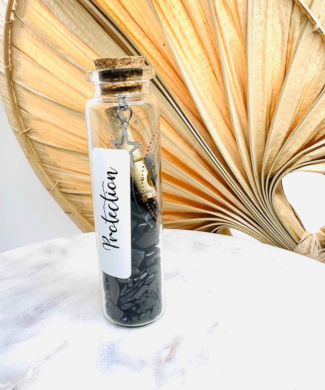 Fiole de Protection – Shungite, Obsidienne & Mantra Sacré
