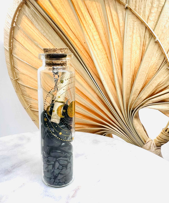 Fiole de Protection – Shungite, Obsidienne & Mantra Sacré
