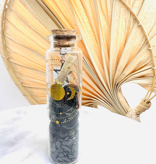 Fiole de Protection – Shungite, Obsidienne & Mantra Sacré