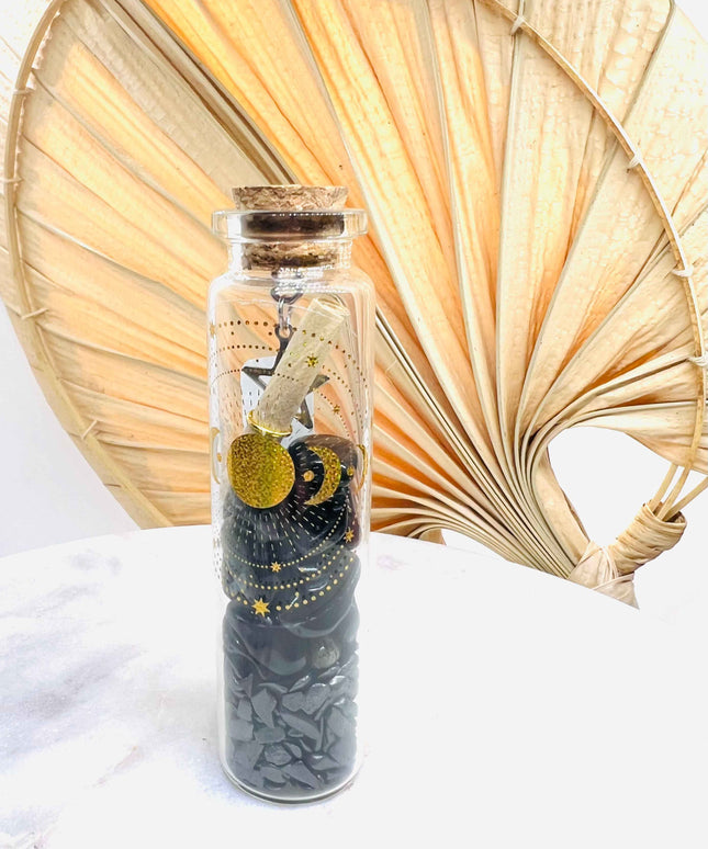 Fiole de Protection – Shungite, Obsidienne & Mantra Sacré