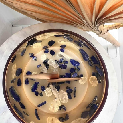 Bougie divination artisanale avec pendule et pierres améthyste