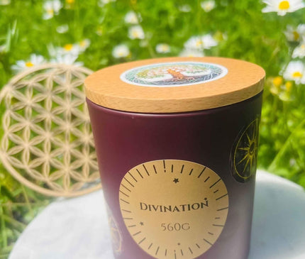 Bougie divination avec pendule et pierres améthyste pour rituels spirituels