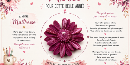 Carte A5 "Merci Maîtresse" avec bougie fleur parfumée artisanale pour remercier votre maîtresse avec un design floral élégant.