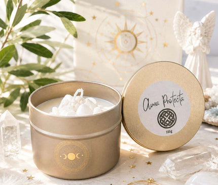 Bougie parfumée Aura Protecta avec bouclier énergétique et pierres protectrices