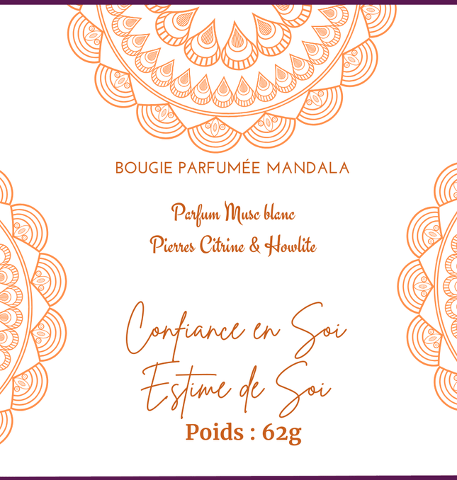 Bougie Mandala • Estime de Soi en cire de soja avec pierres Citrine et Howlite