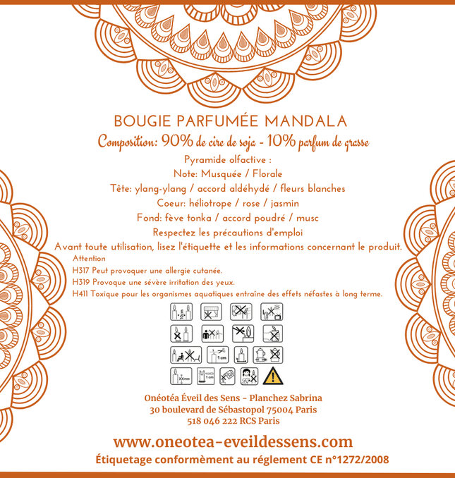 Bougie Mandala • Estime de Soi en cire de soja avec cristaux citrine et howlite parfum musc blanc