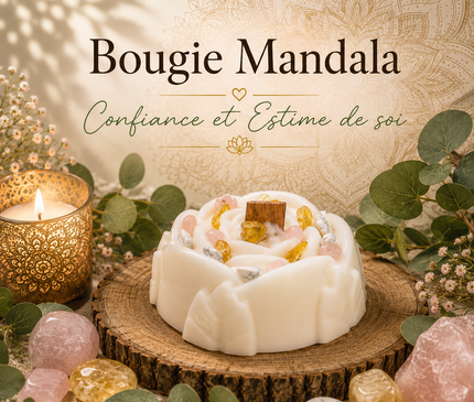 Bougie mandala estime de soi avec pierres de citrine et howlite