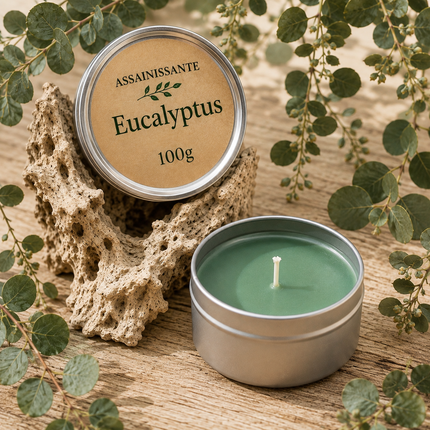 Bougie parfumée eucalyptus artisanale en cire de soja avec parfum vivifiant